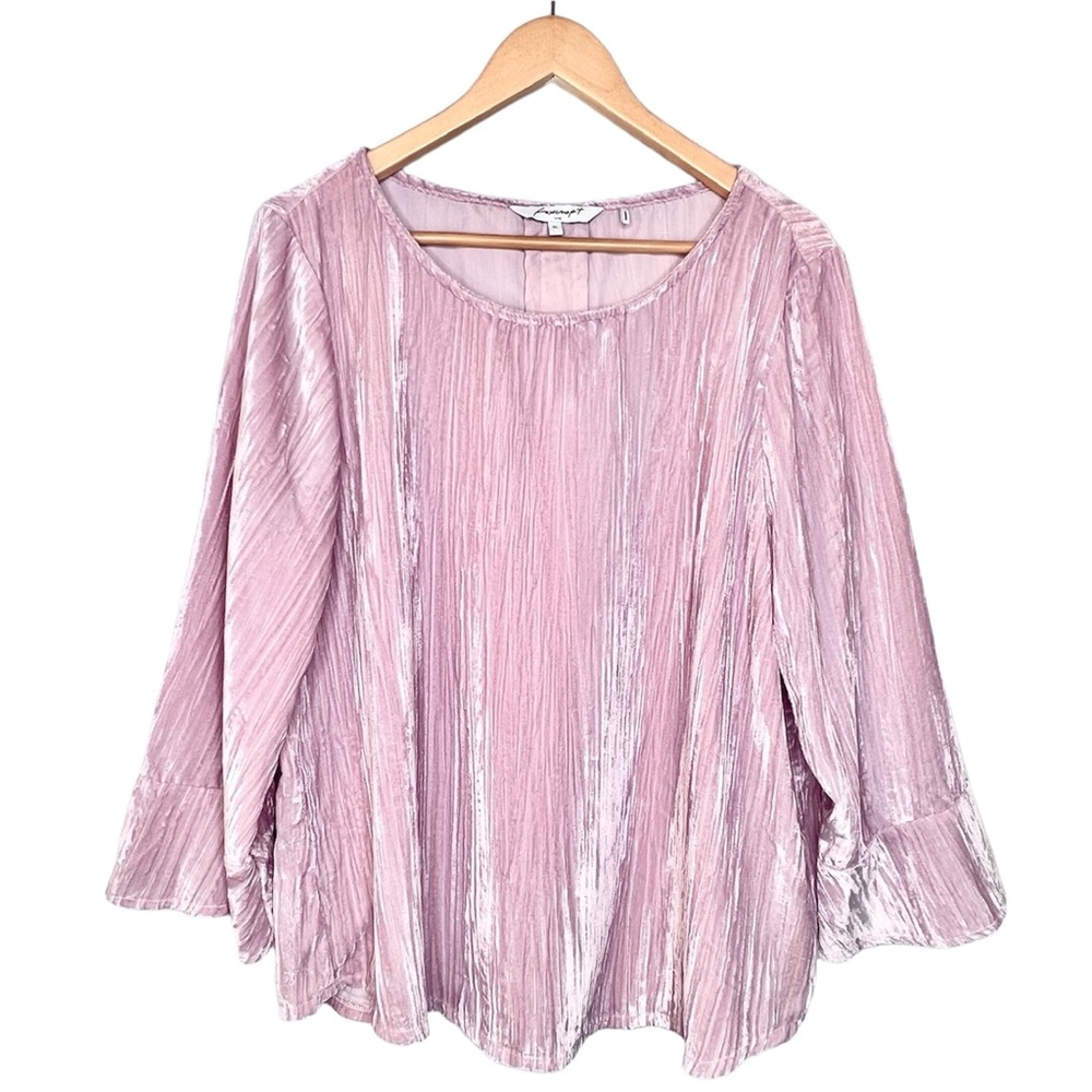 Foxcroft Women Korin Broomstick Velvet Blouse Size XL Blush Pink Bracelet Sleeve